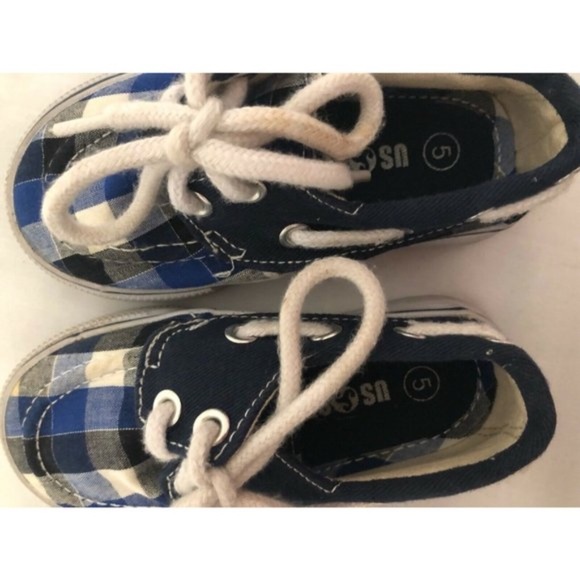 SET 2 US Sports Kids Unisex Shoes Sneaker Drawstring Blue / Red Size 5 - Picture 7 of 12